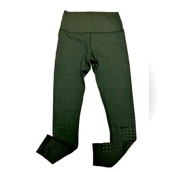 GLYDER Optical High Waisted Leggings Perforated Dots 7/8 Leggings Moss Green XS - Picture 2 of 9
